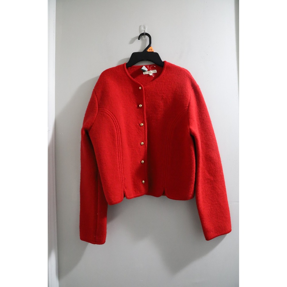 Reed Hunter Vintage Red 100% Wool Jacket Gold Button Scalloped Hem Size 12